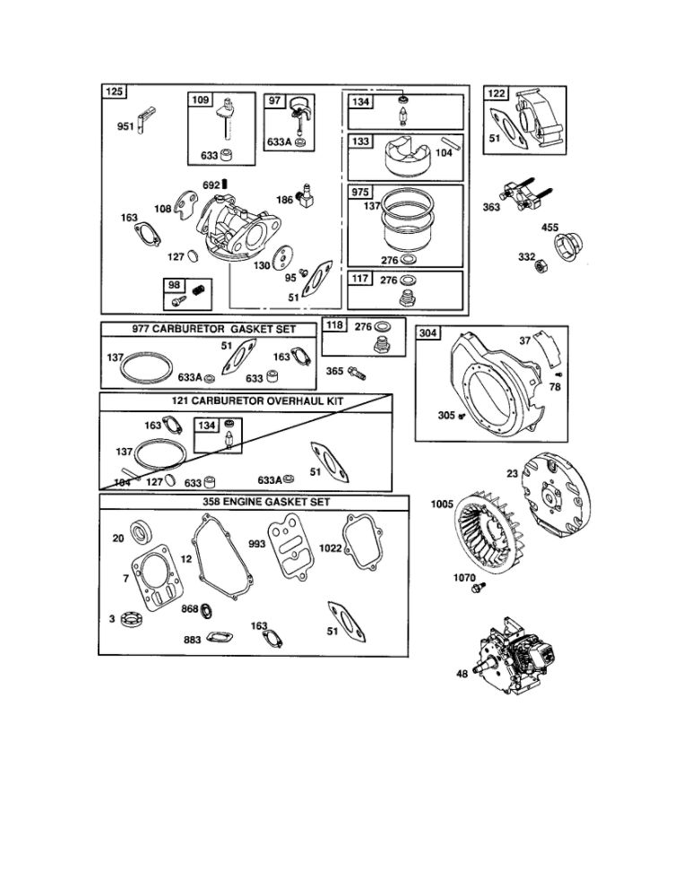 Carburetor/Blower Housing Diagram and Parts List for 126302-0776-E1C  Briggs and Stratton Engine
